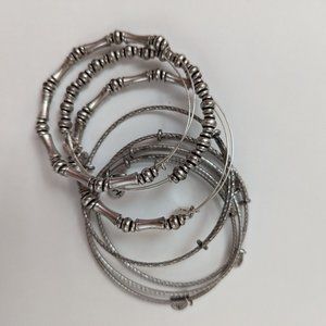Alex and Ani -- Seven silver charm and bead bracelets